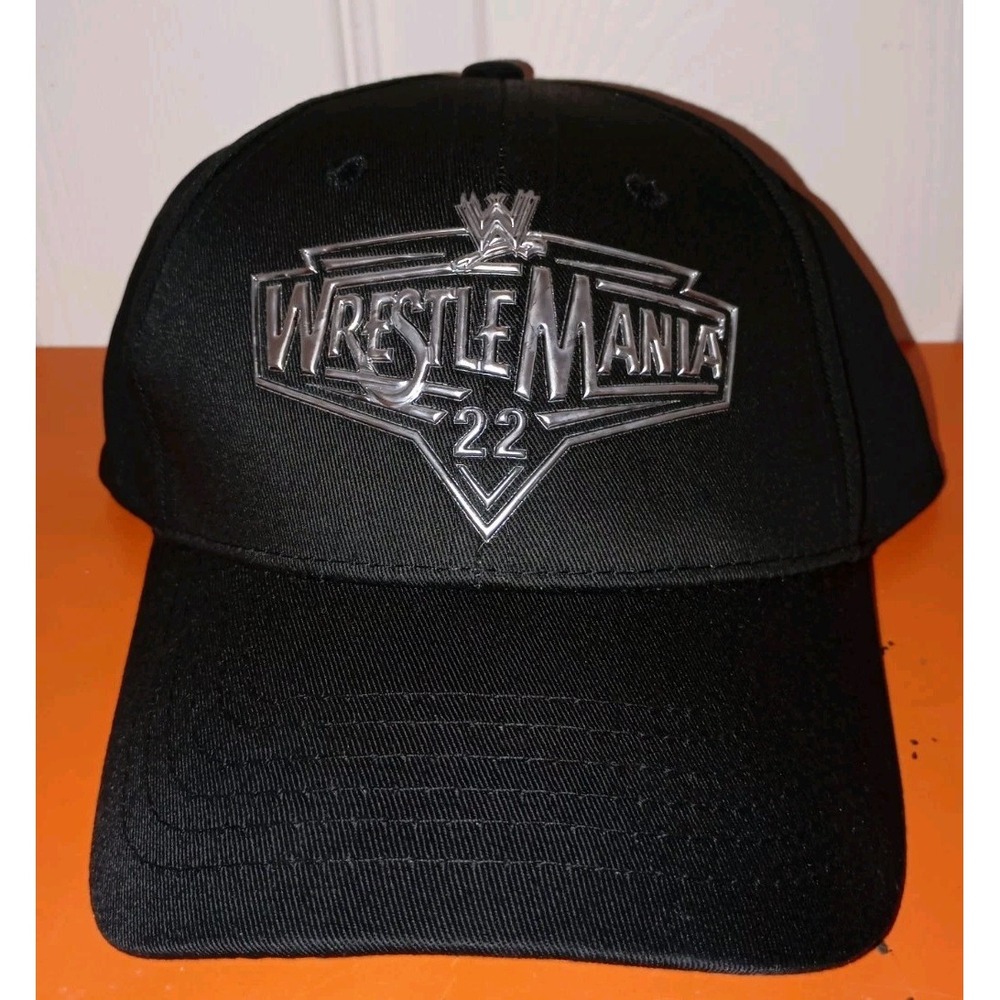 Vintage 00s WWE WrestleMania 22 Embossed Black Strapback Hat VTG